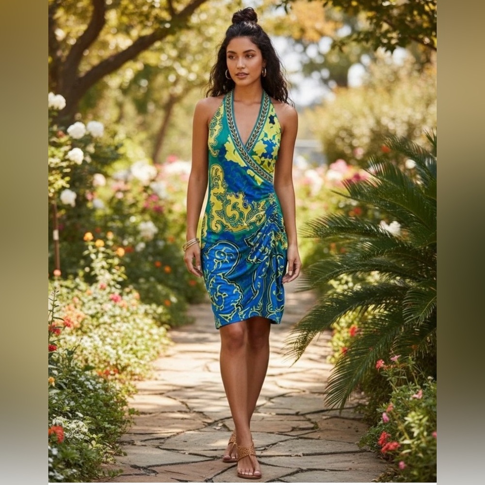 Hale Bob Blue and Yellow Dress women’s size XS